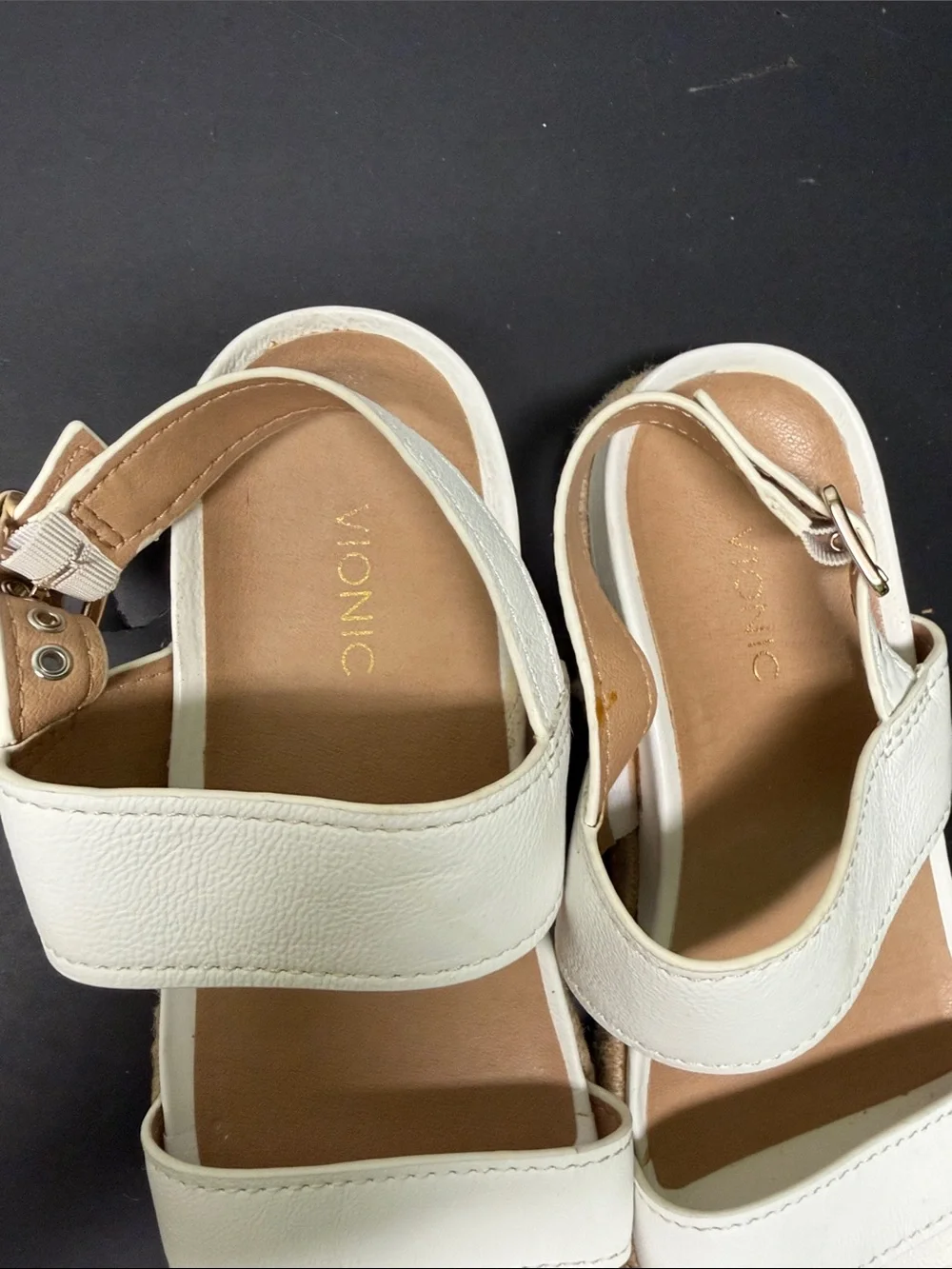 Vionic Lonnnie White Double-Strap Leather Sandals Size 8